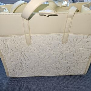 Elegant Cream Floral Embossed Tote Bag